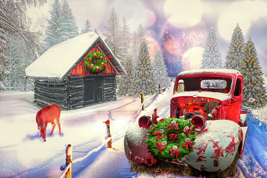 Barn Digital Art - Country Mountain Christmas by Debra and Dave Vanderlaan