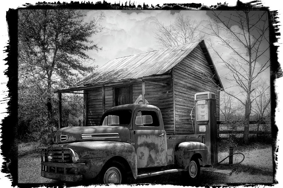Country Olden Days Black and White Bordered Photograph by Debra and Dave Vanderlaan