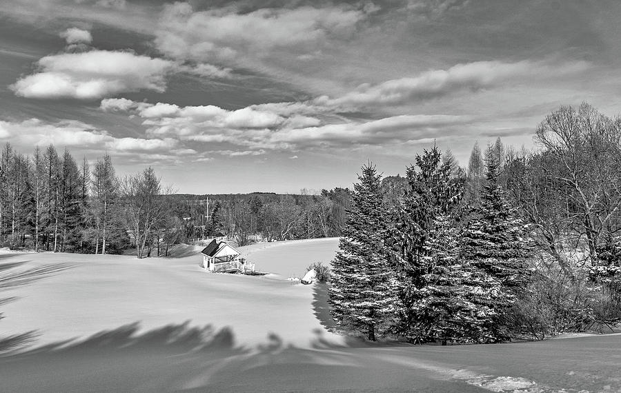 Country Retreat In Winter Bw Photograph