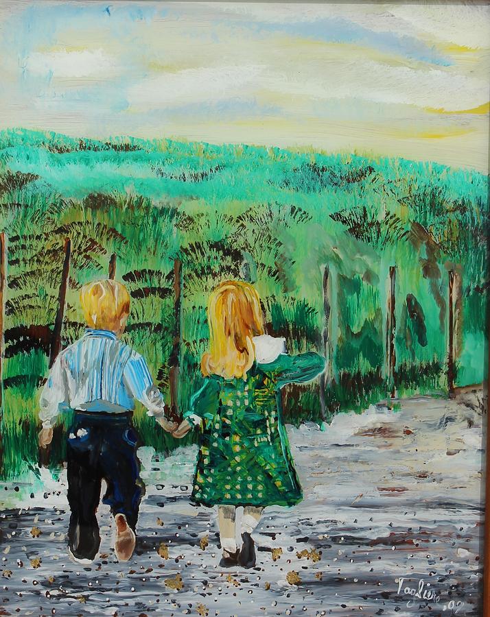 Reverse Painting On Glass Painting - Country Road by Sally Tagliere Reverse Painting On Glass Painting - Country Road by Sally Tagliere