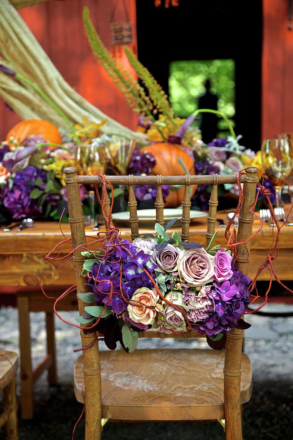 Country-style Autumn Dinner Table In Front Of A Barn east Coast, New England, Usa. Photograph by Andre Baranowski
