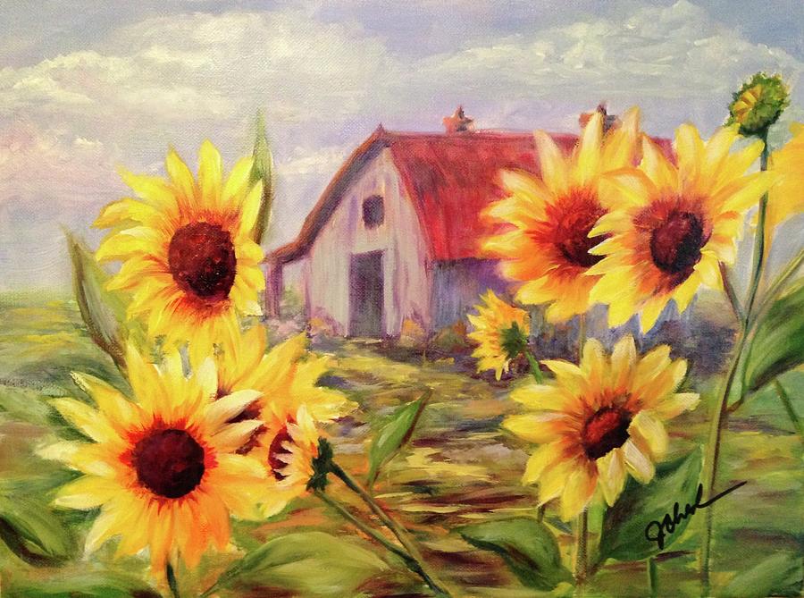 Country Sunflowers Painting by Jan Chesler