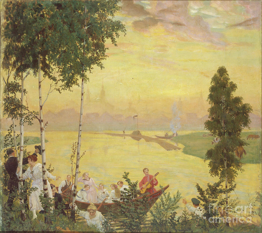 Country Trip, 1918. Artist Kustodiev Drawing by Heritage Images