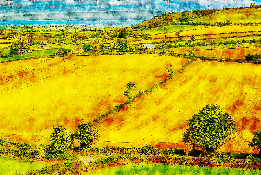 Countryside valley watercolor drawing Drawing by Hasan Ahmed Fine Art