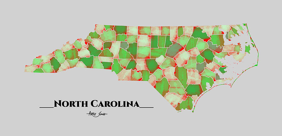 County Map Of North Carolina Artist Singh Mixed Media By Artguru Official Maps Fine Art America 1259