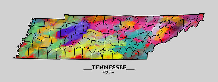 County Map of Tennessee, Artist SinGh Mixed Media by ArtGuru Official ...