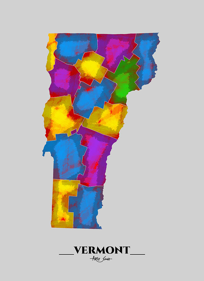 County Map of Vermont, Artist Singh Mixed Media by ArtGuru Official ...