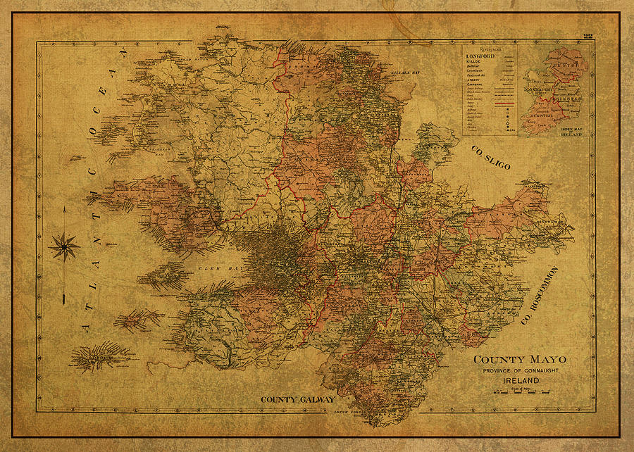 Vintage Mixed Media - County Mayo Ireland Vintage Map by Design Turnpike