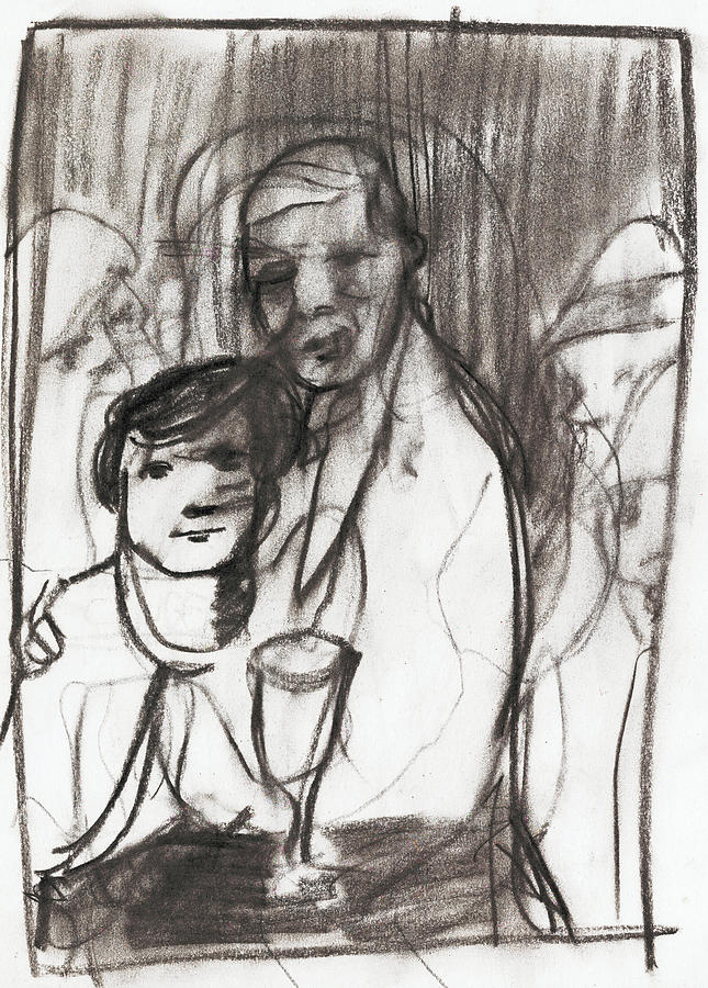 Couple at a bar Drawing by Edgeworth Johnstone