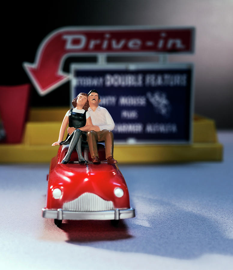 Hollywood Drawing - Couple at Drive in Movie by CSA Images
