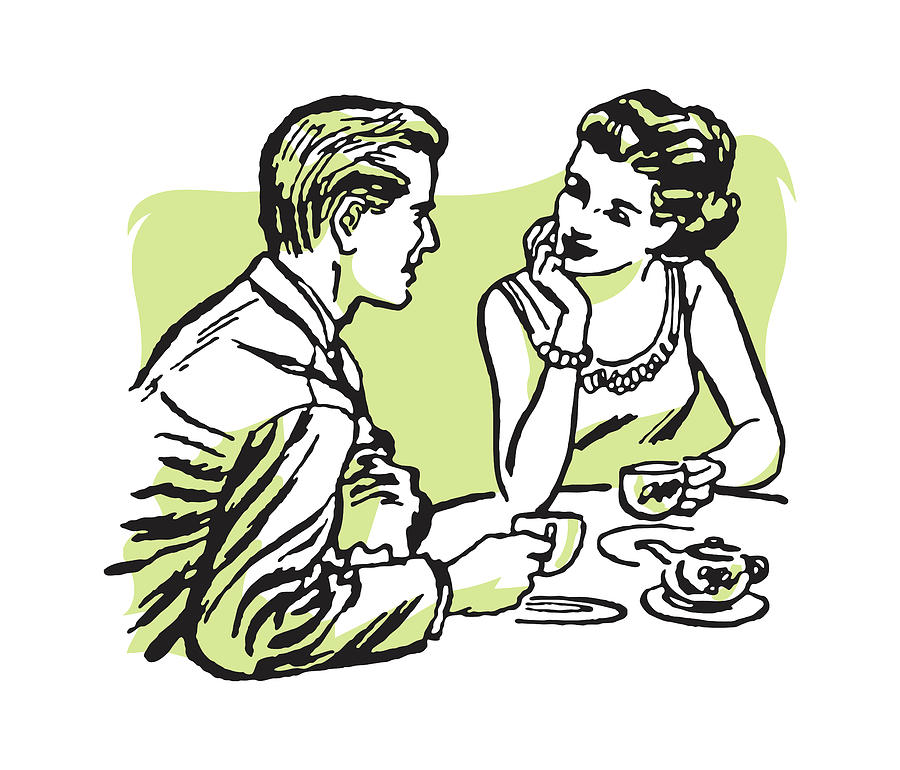 Coffee Drawing - Couple at Fine Dining Restaurant by CSA Images