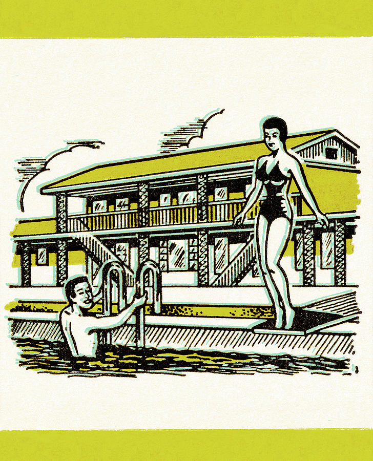 Vintage Drawing - Couple at swimming pool by CSA Images