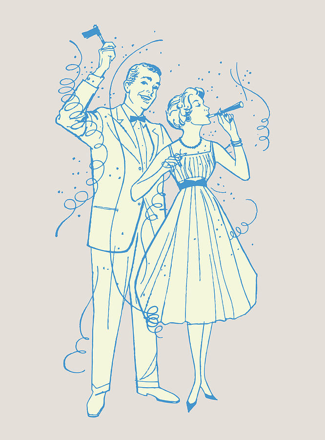 Vintage Drawing - Couple Celebrating by CSA Images