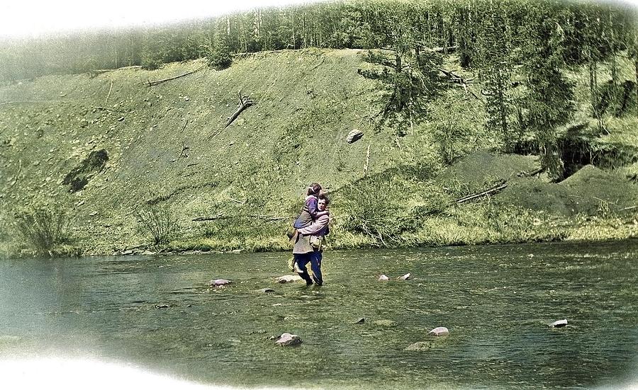 Couple Crossing A River, Lovett, Alberta, 1916 Colorized By Ahmet Asar Painting