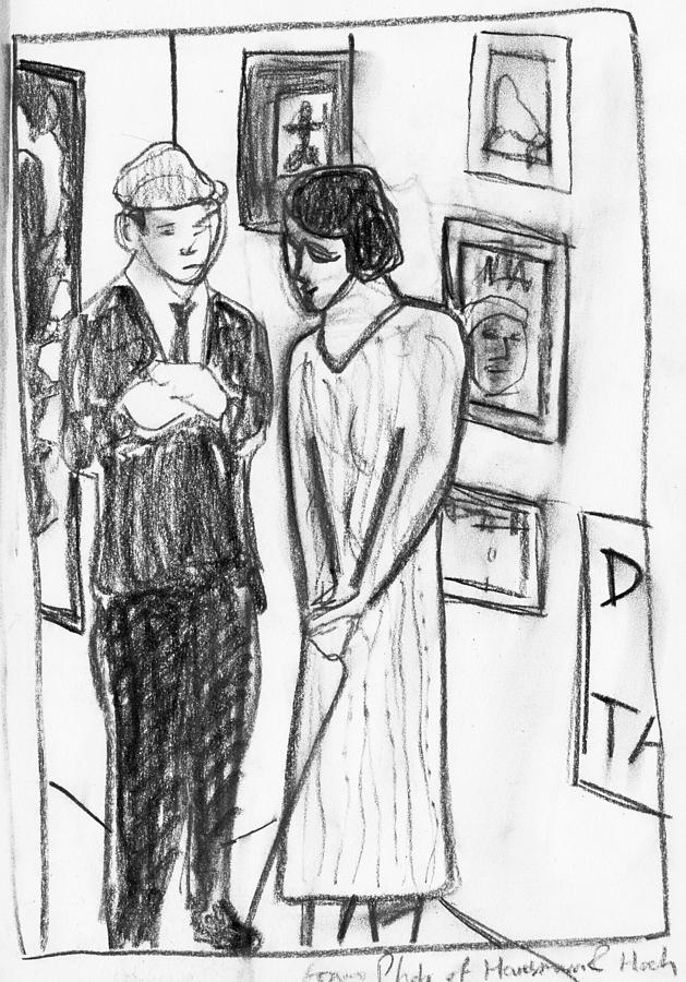 Couple in an art gallery Drawing by Edgeworth Johnstone