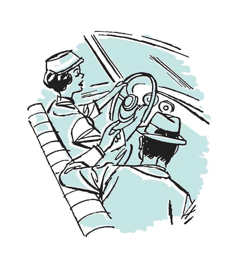 Transportation Drawing - Couple in Convertible with Woman Behind the Wheel by CSA Images