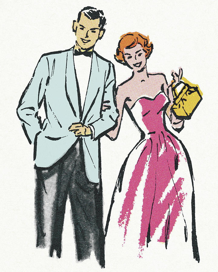 Vintage Drawing - Couple in Formal Attire by CSA Images