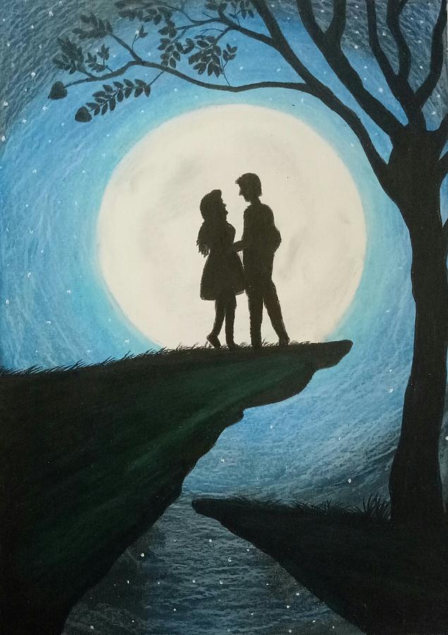 Couple In Moon View Pastel By Lakshmipraba Vijayaraj