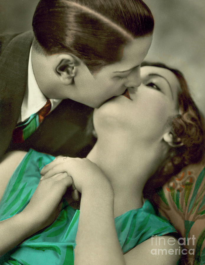 Couple kissing, vintage photo Photograph by European School
