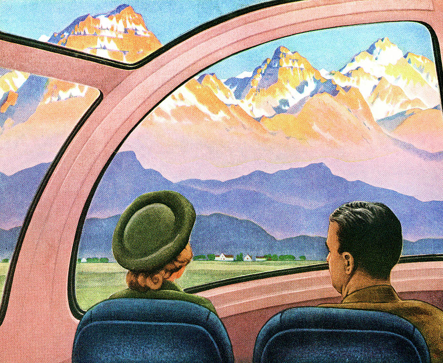 Nature Drawing - Couple Looking At Mountains by CSA Images