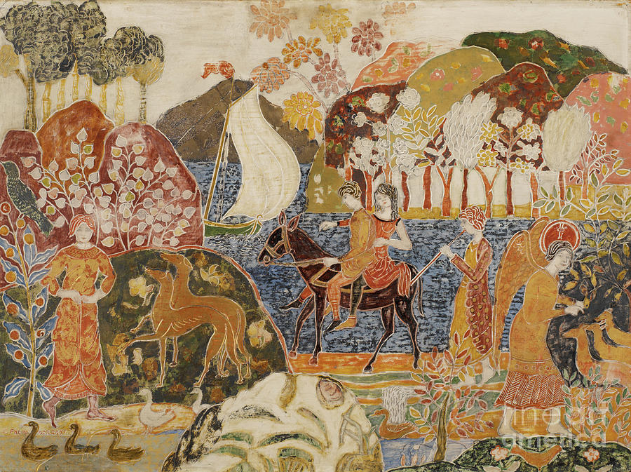 Animal Painting - Couple On A Mule by Charles Prendergast