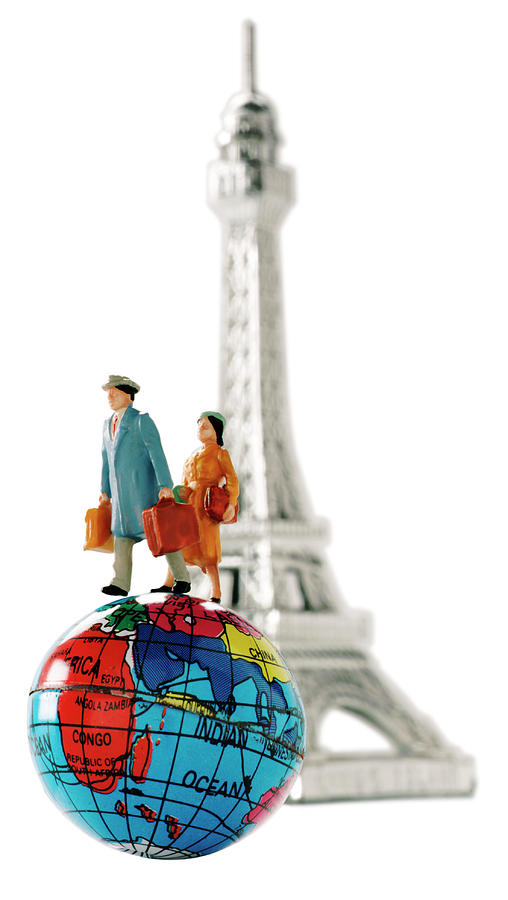 Eiffel Tower Drawing - Couple on Globe With Eiffel Tower by CSA Images
