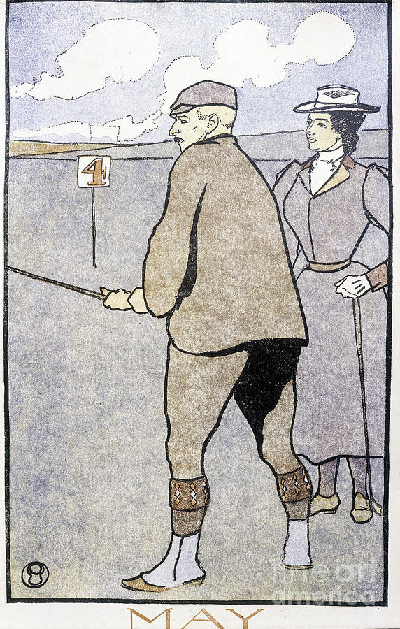 Couple Playing Golf - In “” Golf Calendar”” By Edward Penfield, 1899 Drawing by Edward Penfield