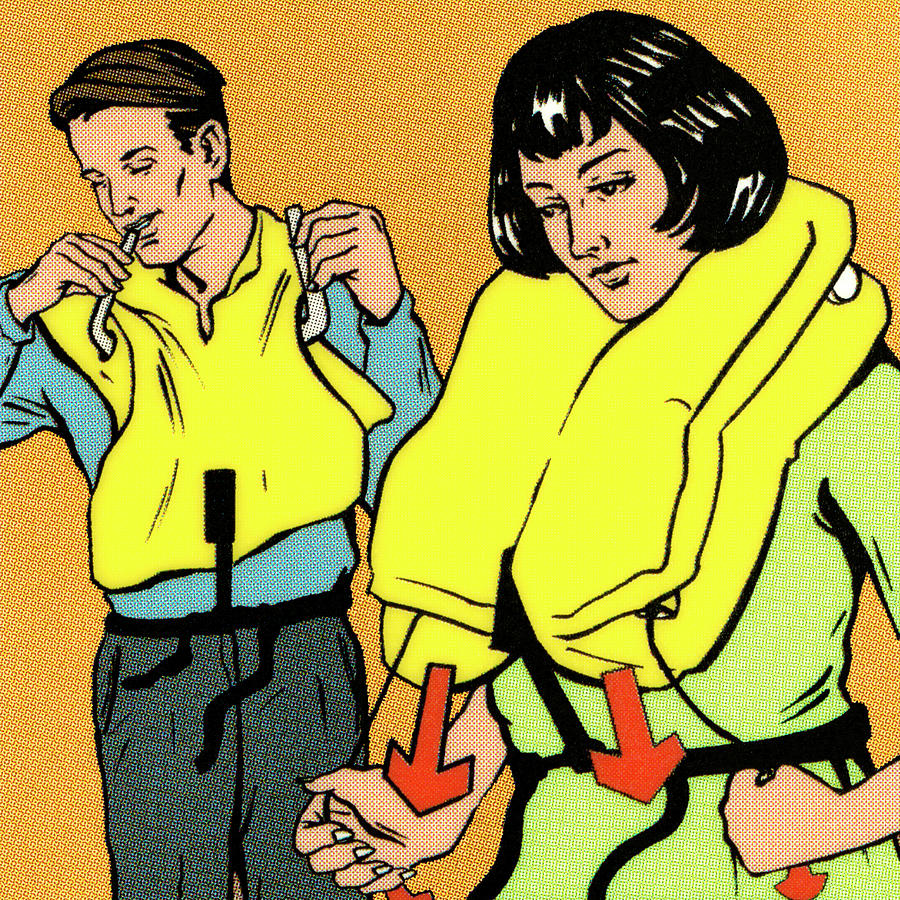 Transportation Drawing - Couple Putting on Life Vest by CSA Images