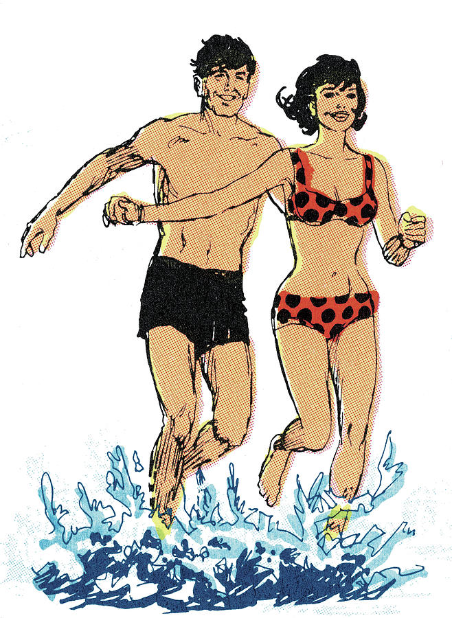 Summer Drawing - Couple Running in the Water by CSA Images