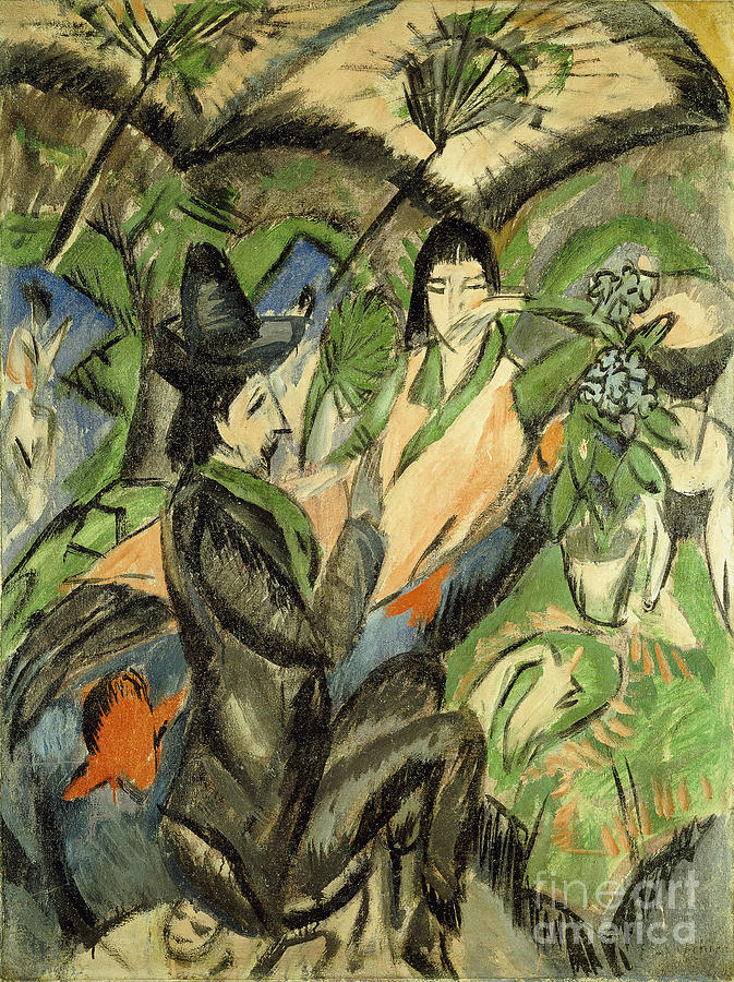 Couple Under Japanese Parasols; Paar Unter Der Japanschirm, 1902 Painting by Ernst Ludwig Kirchner