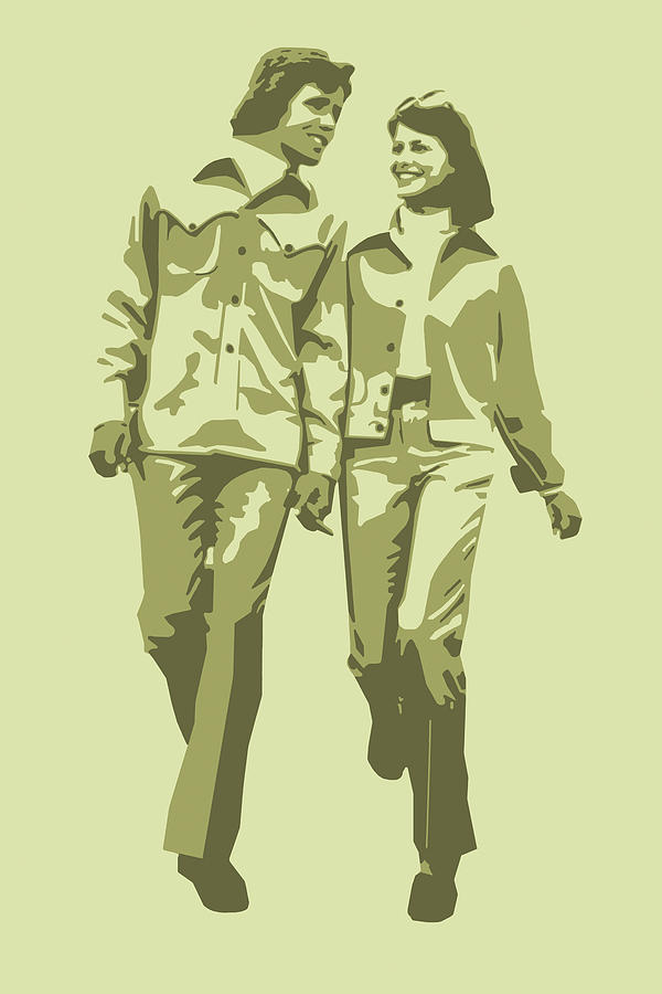 Vintage Drawing - Couple Walking by CSA Images
