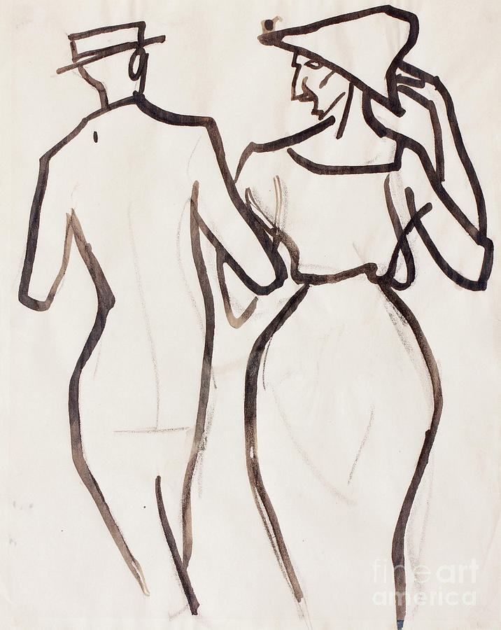 Couple Walking Painting by Henri Gaudier Brzeska