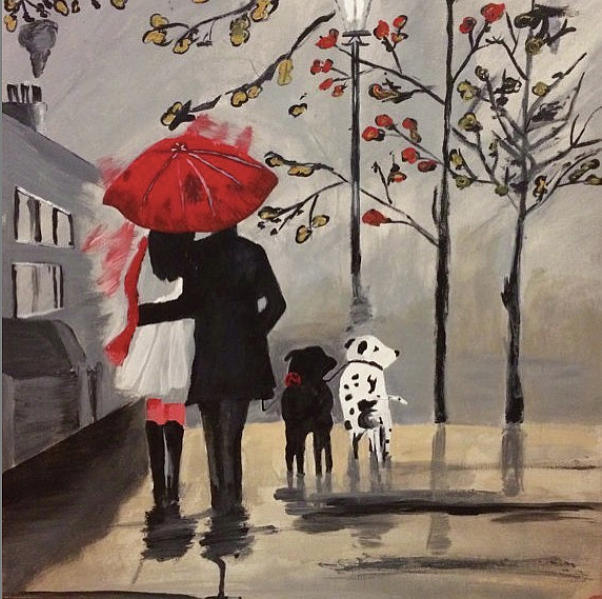 Couple Walking In The Rain Painting by Anna Munichkina