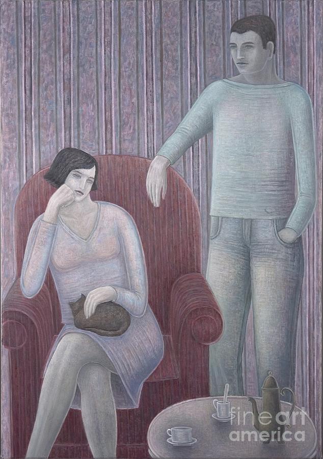 Couple With Cat, 2008 Painting by Ruth Addinall