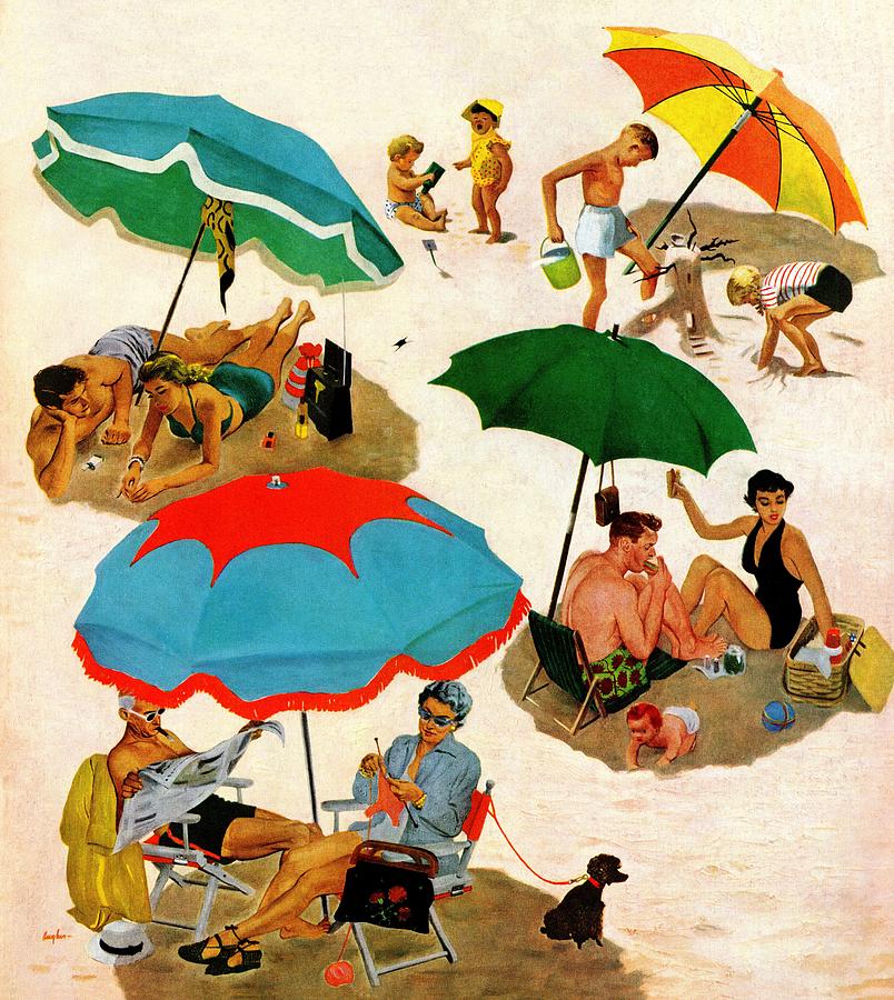 Couples At The Beach Drawing by George Hughes