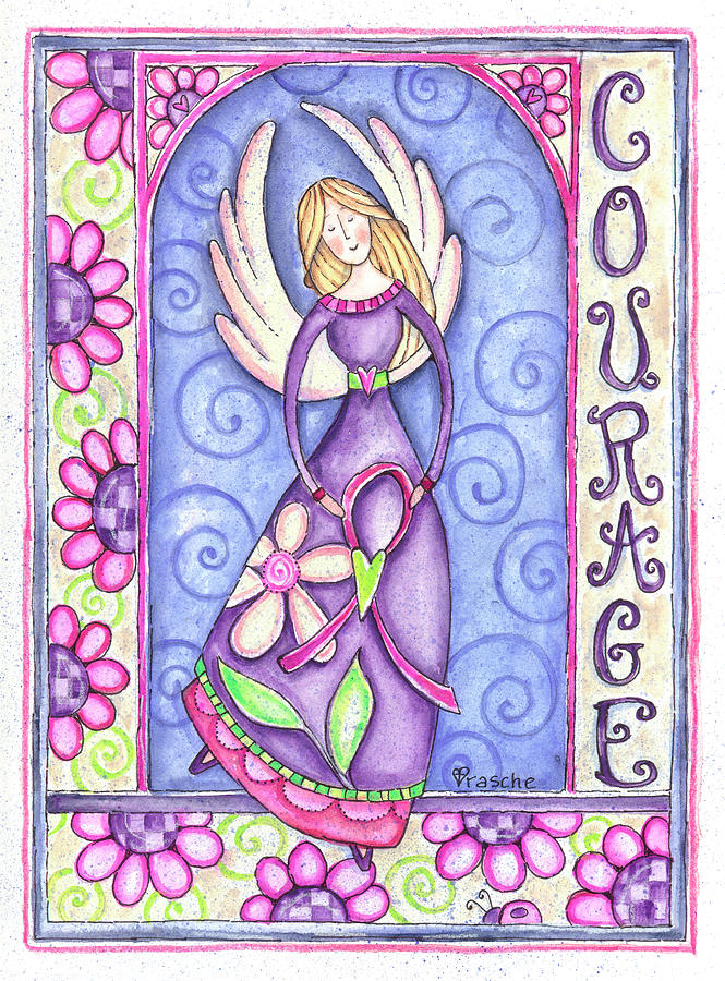 Courage Painting - Courage Angel With Pink Ribbon by Shelly Rasche