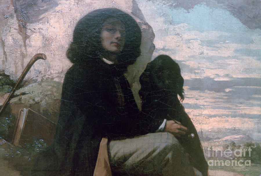 Courbet With His Black Dog, 1842 Drawing by Print Collector
