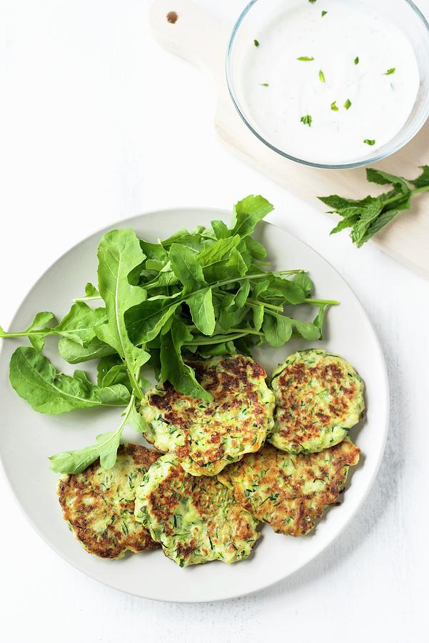 Courgette Cakes With A Rocket Salad Photograph by Sarka Babicka