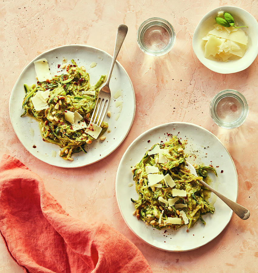 Courgette Spaghettis With Pesto And Almonds Photograph by Zo & Blaise