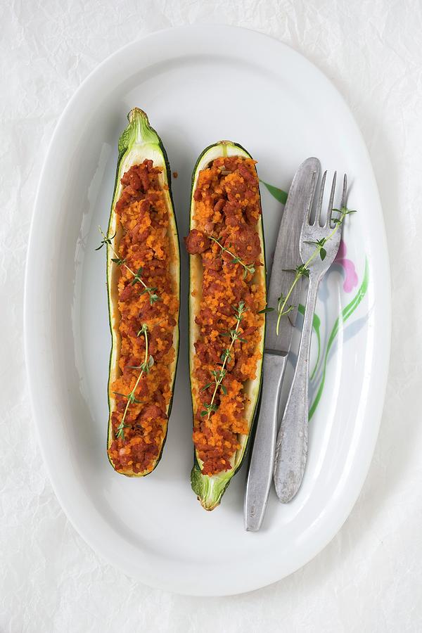 Courgettes Filled With Minced Meat, Millet And Tomato Sauce Photograph by Malgorzata Laniak