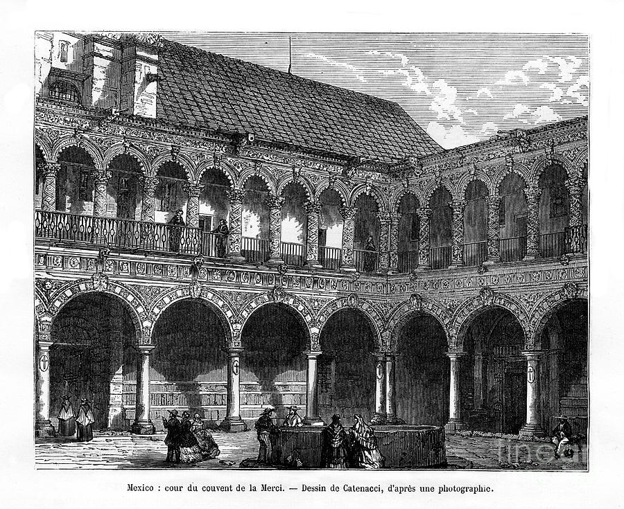 Court Of The Convent Of Mercy, Mexico Drawing by Print Collector