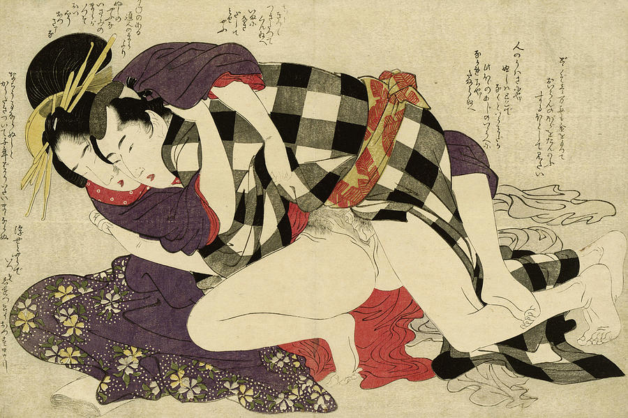 Nude Painting - Courtesan with a Client, 1799 by Kitagawa Utamaro