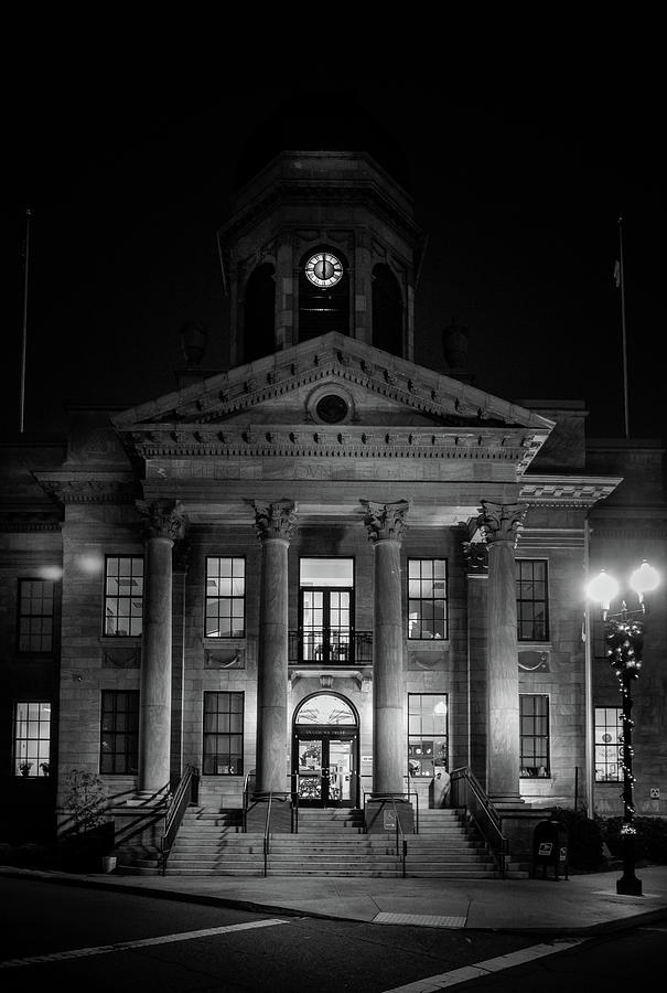 Courthouse At Night In Black and White Photograph by Greg and Chrystal Mimbs