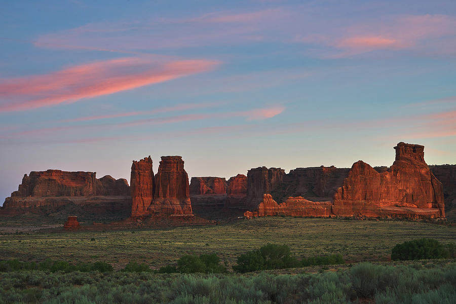 Courthouse Towers Arches National Park, Southwest Art Sunset Photograph by TL Mair