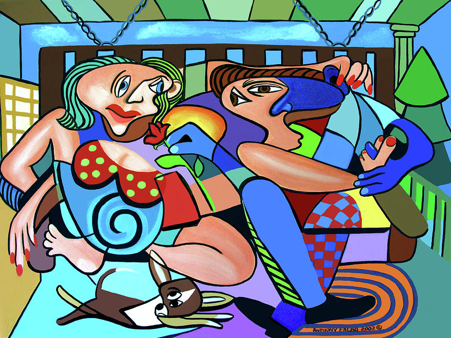 Cubism Painting - Courting Peggy Sue by Anthony Falbo Cubism Painting - Courting Peggy Sue by Anthony Falbo