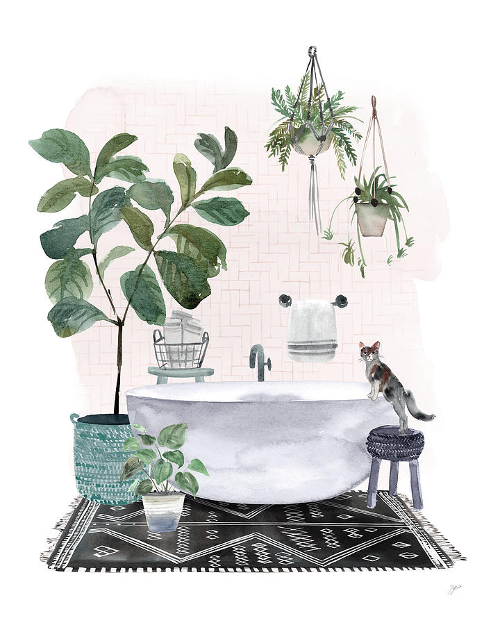 Animals Painting - Courtyard Bath by Karyn Panganiban Animals Painting - Courtyard Bath by Karyn Panganiban