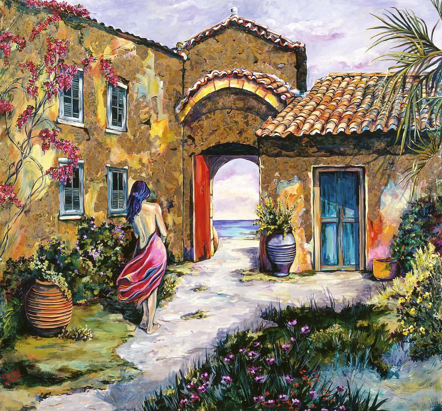 Courtyard By The Sea Painting by Karen Stene - Fine Art America