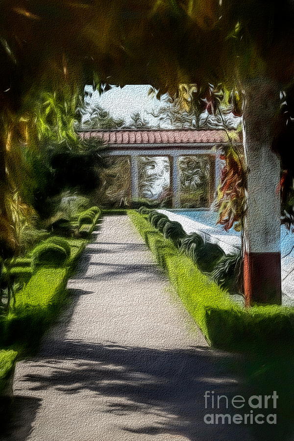 Painted Texture Courtyard Landscape Getty Villa California  Photograph by Chuck Kuhn