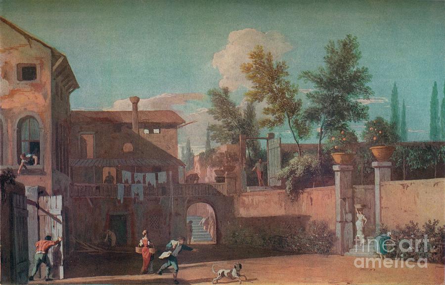 Courtyard Of An Italian Villa, C.1700 Drawing by Print Collector