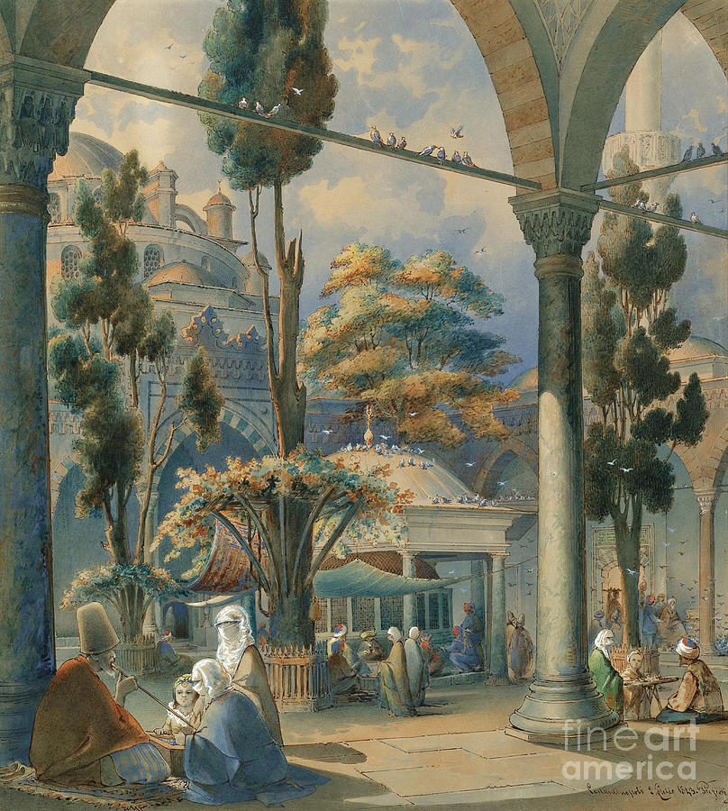 Courtyard Of The Sultan Bayezid Mosque Drawing by Heritage Images